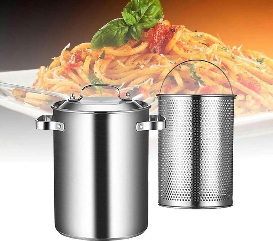 Pastakookpan Stoompan Pasta Koken Roestvrij Staal 304 Met mand Zilverkleurig
