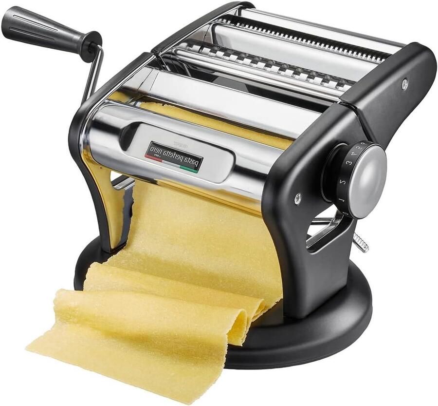 Pastamachine Deegmaker Zelf Pasta Maken Precisie RVS Rollen 14 cm Breed Zwart Zilver