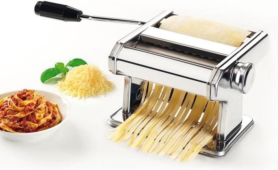 Pastamachine Deegroller Verse Pasta Maken 7 Dikte Instellingen 35 x 19 x 135 cm Zilver