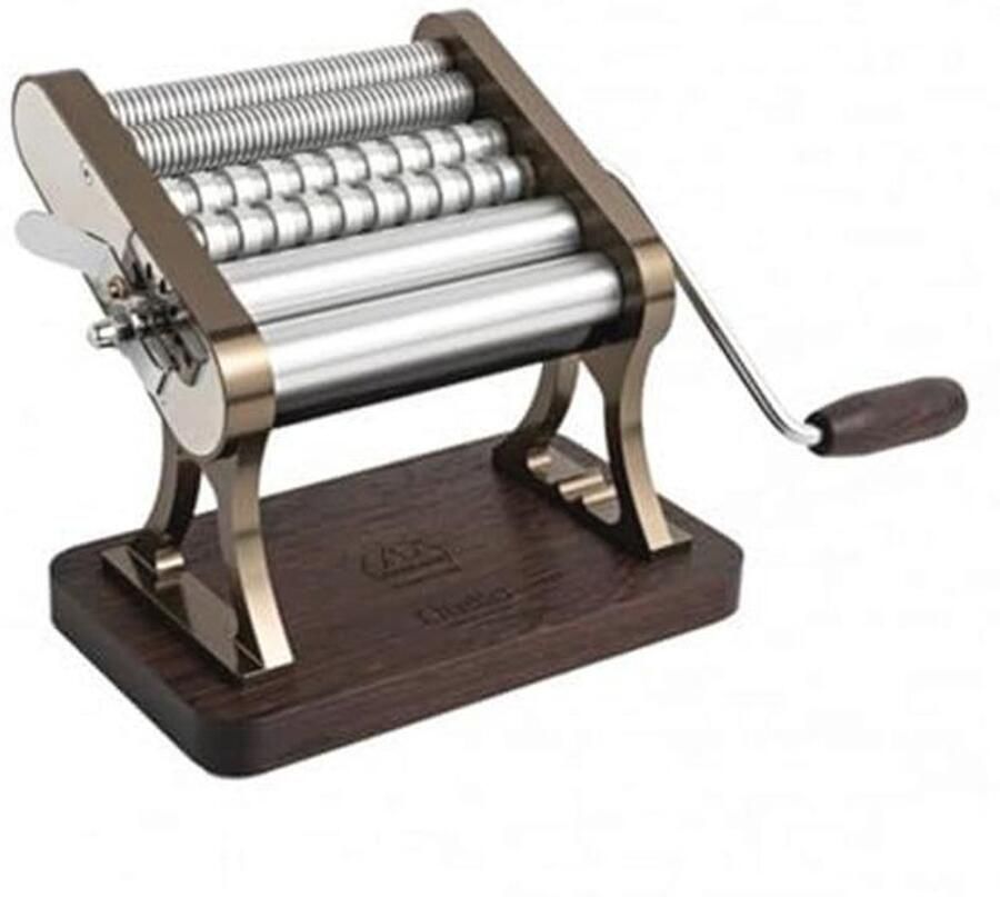 Pastamachine van aluminium en hout champagnekleur Handgemaakte kwaliteit - Foto 2