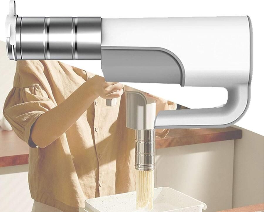 Pastamaker Elektrisch Automatische Deegmaker Zelf Pasta Maken Draadloos Handzaam Ontwerp 3 Vormen Zilver