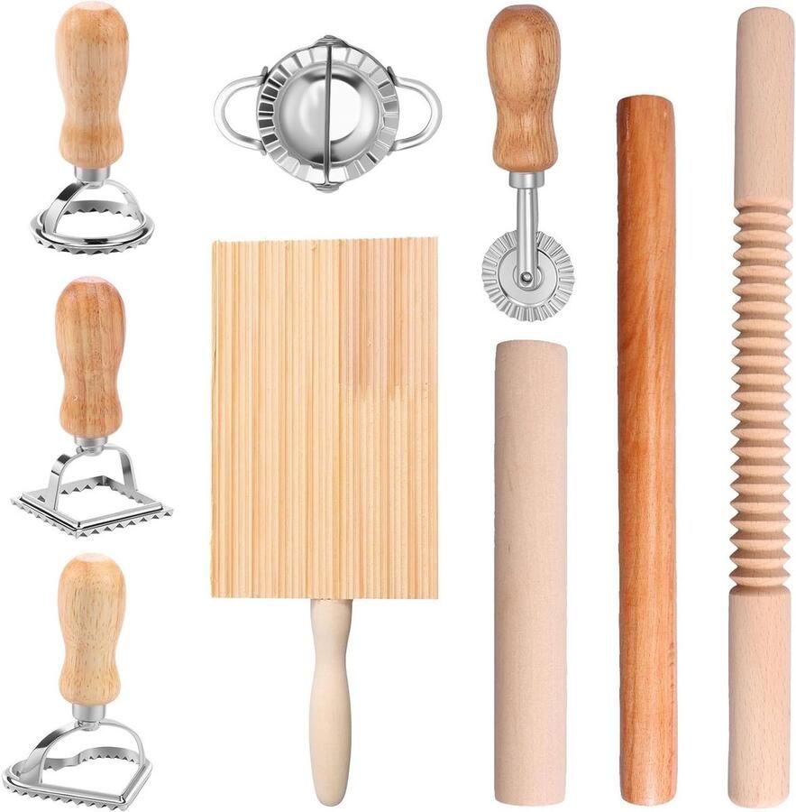 Pastamaker Gereedschap Set 9 Delig Zelf Pasta Maken Handgemaakt Keuken 9 Stuks Houtkleurig