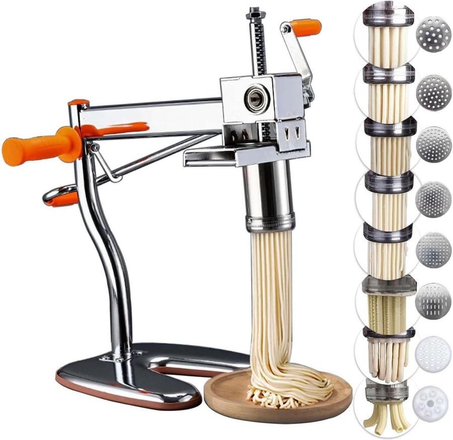 Pastamachine Handmatig Noodle Maker Verse Pasta Maken 8 Verschillende Mallen 30 Seconden Pasta Zilver