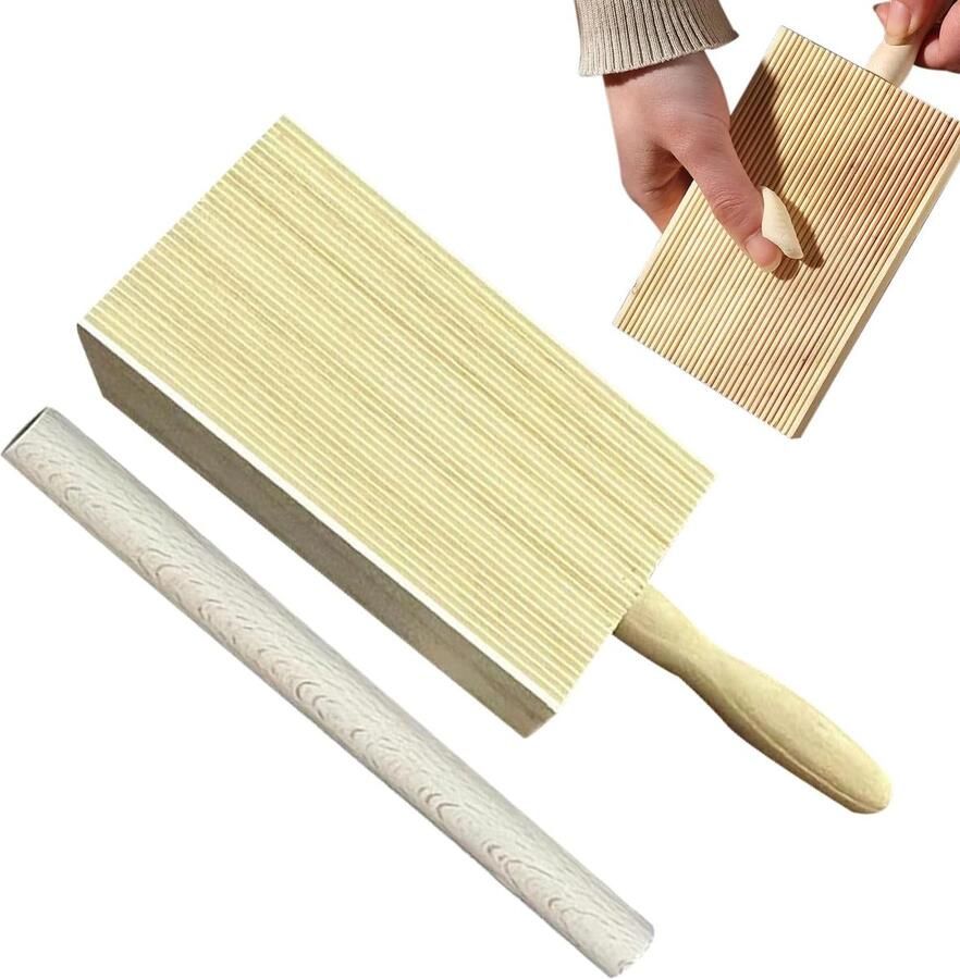 Pastamaker Hout Deegplank Ambachtelijk Pasta Maken Unieke Groef Structuur 25.5 x 17.5 cm Houtkleur