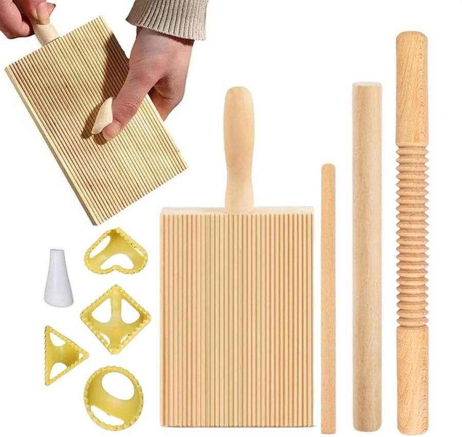 Pastamaker Hout Deegroller Set Zelf Pasta Maken Compleet 8-Delig Niet gespecificeerd Houtkleur