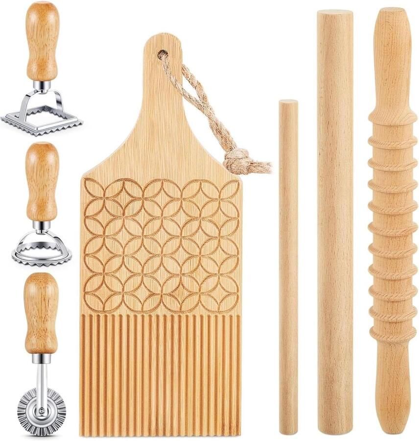 Pastamaker Hout Gnocchi Bord Zelf Pasta Maken Inclusief Stempel N.v.t. Natuurlijk