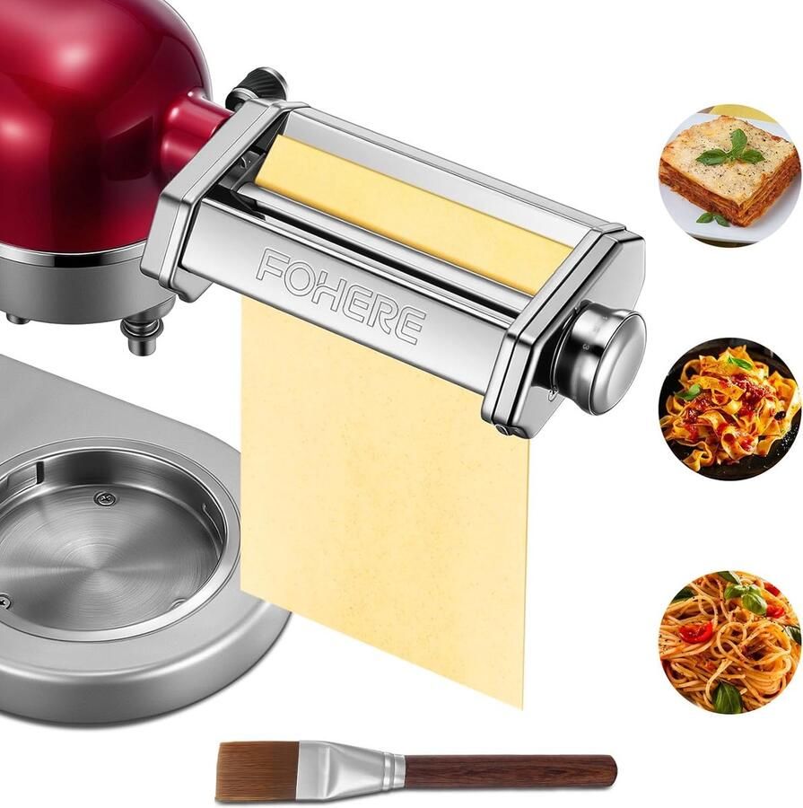 Pastamaker Opzetstuk Deegroller Accessoire Verse Pasta Maken 7 Dikte Instellingen 1-7mm Zilver