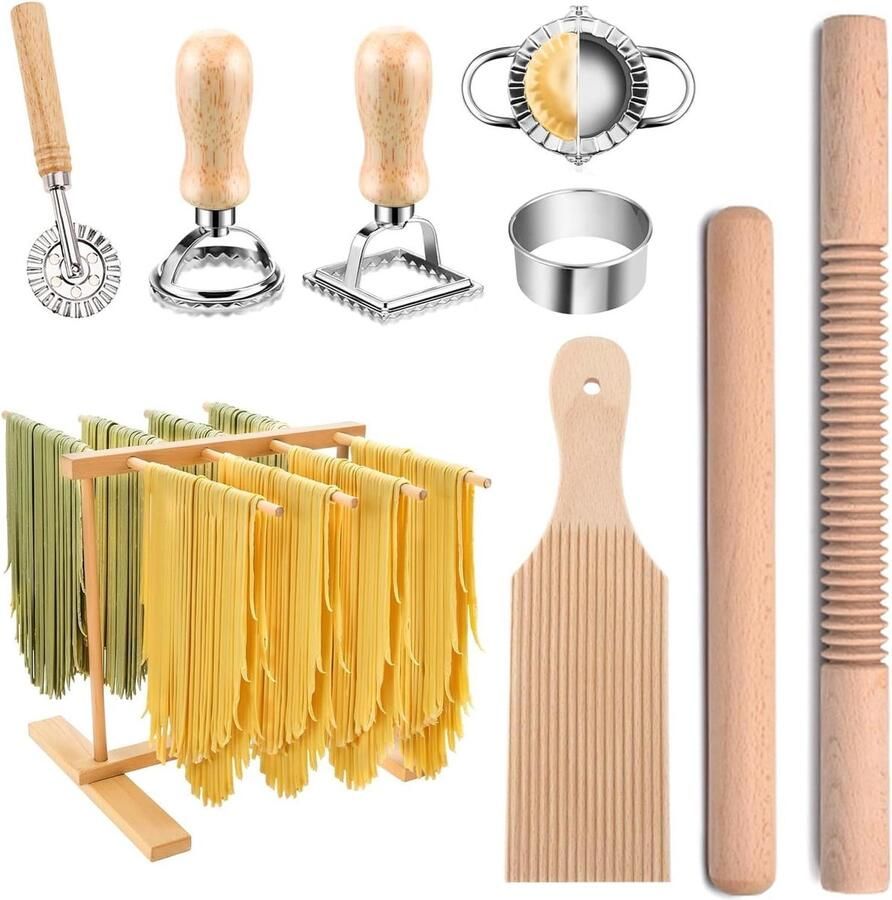 Pastamaker Set Pastagereedschap Zelf Pasta Maken Natuurlijk Beukenhout 9 Delig Houtkleur