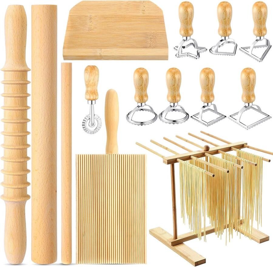 Pastamaker Set Pastagereedschap Zelfgemaakte Pasta 14 Delig Natuurlijk Hout