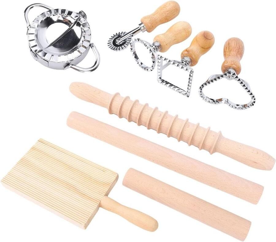 Pastamakerset Deegroller Gnocchi Zelf Pasta Maken Veilige Afdichting 21x9cm Houtkleur