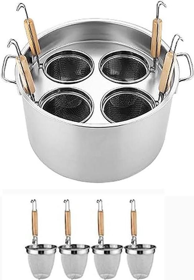 Pastapan met Zeef Kookpan Pasta Koken Afgieten Meerdere Compartimenten 4 Gaten Zilverkleurig
