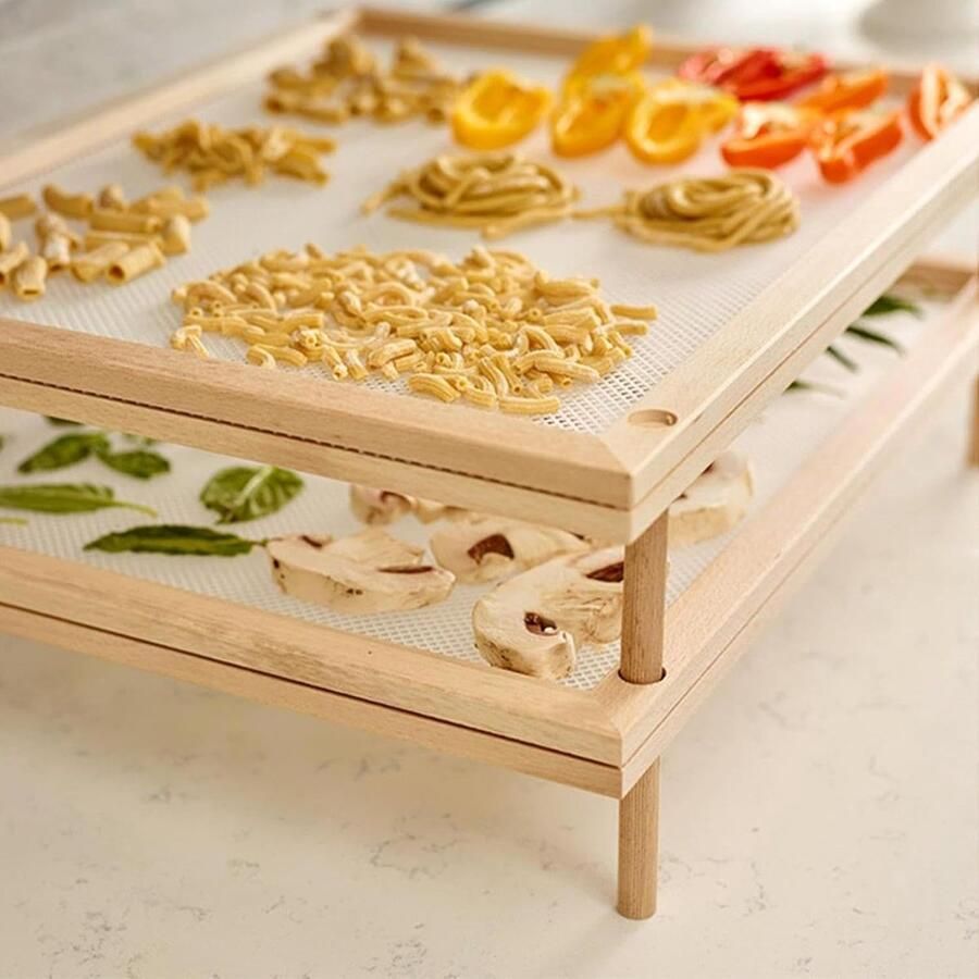 Pastarek Hout Voedseldroger Stapelbaar Voedsel Drogen Luchtcirculatie Ontwerp 24.5 x 39 cm Houtkleur