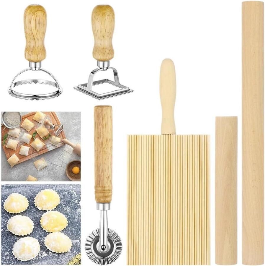 Pastaset Pastamaker set Zelf Pasta Maken 6 Delige Set Niet gespecificeerd Houtkleur