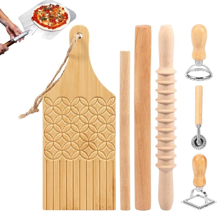 Pastasnijder Houten Handvat Deegroller Set Zelf Pasta Maken Ergonomisch Ontwerp Niet Gespecificeerd Niet Gespecificeerd