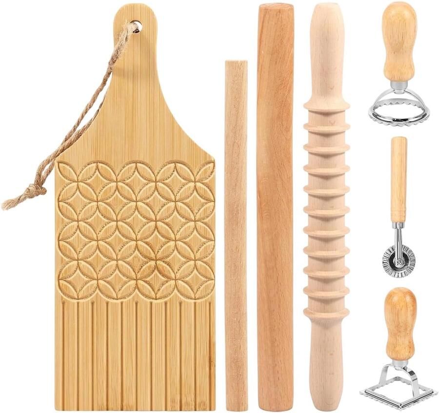 Pastasnijder Set Deegroller Stempel Keuken Koken Handmatige Houten Plank 35 x 10 cm
