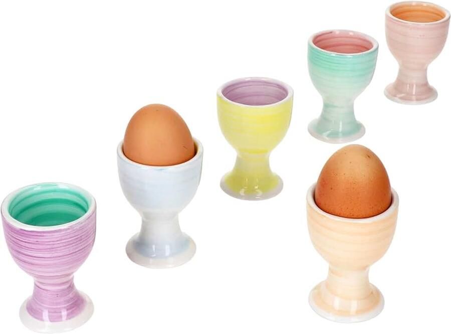Pasto Set van 6 eierdopjes kleurrijk voor 6 personen kleurrijke eierhouders met voet in 6 verschillende pastelkleurencombinaties voor het ontbijt bij de brunch en het buffet