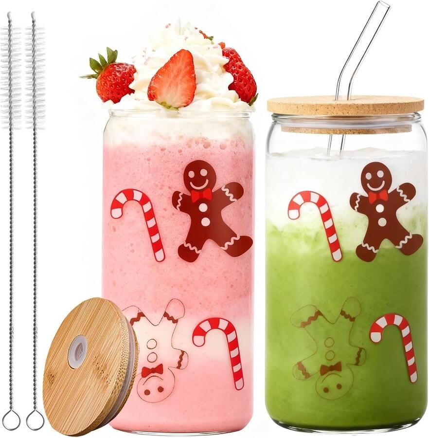 Peperkoekmannetje kerstglazen peperkoekmannetje drinkglazen met deksel en rietje koffieglazen beker glas beker Kerstmis vrouwen geschenken vrienden decoratie