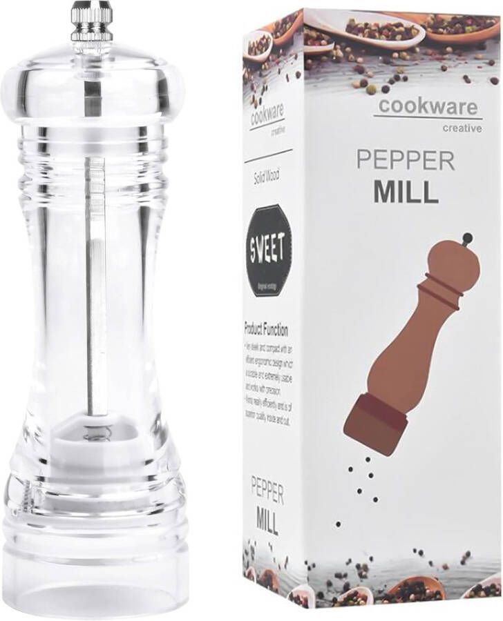 Pepermolen 16 7 cm Acryl Zout en Peper Molen met Verstelbare Grofheid