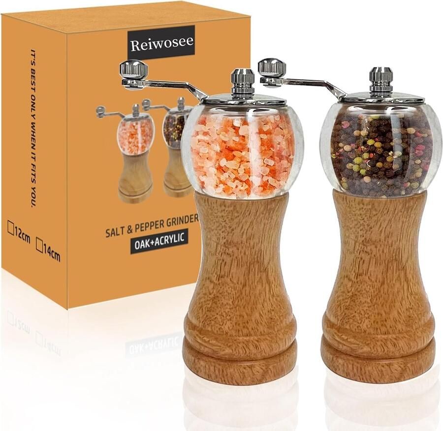 Pepermolen & Zoutmolen Set Van 2 Klassieke Handshake-Kruidenmolen Ep-Materiaal Acryl Keramische Messen Instelbare Grove Molen Als Chilimolen Voor Verschillende Specerijen 15 Cm