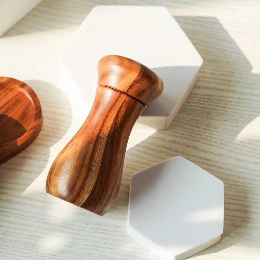 Pepermolen Verstelbare Keramische Molen voor zowel Peper als Zout Acacia Hout Hoogte 13 cm Dia 6 cm(Schaal is NIET Inbegrepen)