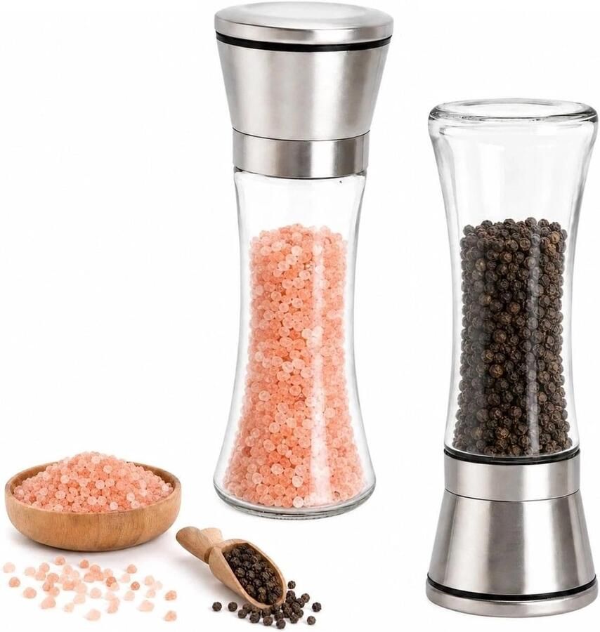 Pepermolens Handmatige RVS Kruidenmolen met Verstelbaar Keramisch Maalwerk 120 ml 17 cm met Siliconen Trechter voor Keuken Tafel en Grillen