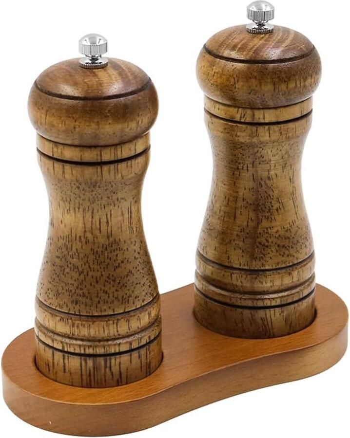 Pepermolenset 2-delig handmatige pepermolen van hout met sokkel 12 7 cm navulbare zoutvaatjes met verstelbare keramische kern keukengerei