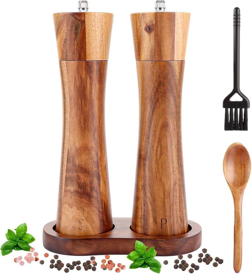 Pepermolenset hout 21 cm grote pepermolen met keramisch maalwerk grinder zout en pepermolen peper- en zoutmolen kruidenmolen set in luxe geschenkbox