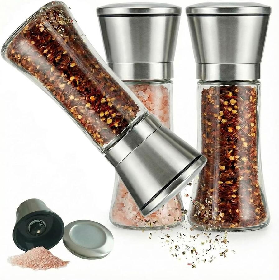 Pepermolenset met keramiek maalwerk voor grof zout en peper set van 2 (2 x 200 ml) kruidenmolens instelbare pepermolen en zoutvaatje geen kruidengehalte