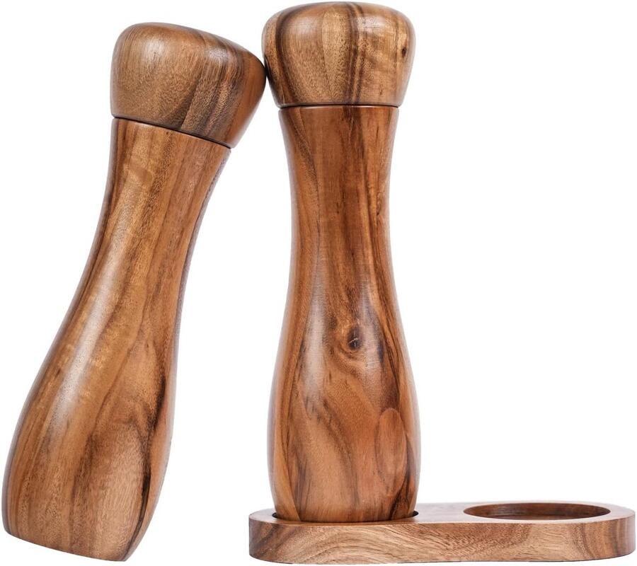 Pepermolenset met molenbak set van 2 zout- en pepermolen keramische molen in acaciahout 20 5 cm hoog 6 cm doorsnede