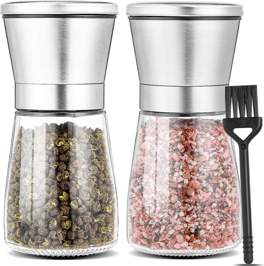 Pepermolenset van 2 kruidenmolen van hoogwaardig roestvrij staal premium peper- en zoutmolenset met handmatig verstelbare keramische maalkern voor peper zout specerijen