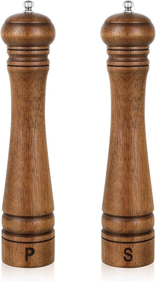 Pepermolenset XWXO 10 inch zoutmolen en pepermolenset pepermolen zoutvaatjes met verstelbare keramische rotor eikenhouten pepermolen en zoutmolen voor uw keuken