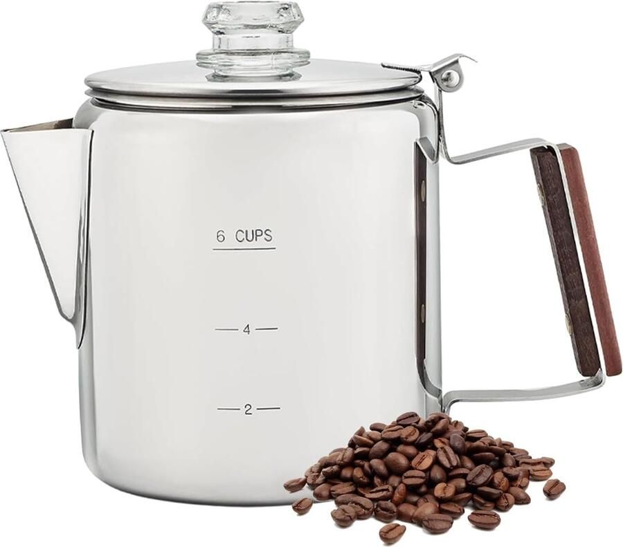 Percolator Koffiepot Camping Koffiezetter Buiten Koffie Maken Roestvrijstaal Ontwerp 6 Kopjes Zilverkleurig