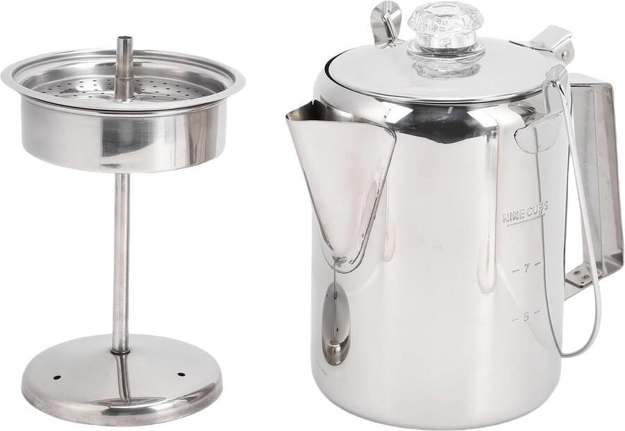 Percolator Koffiepot Koffiezetter Buiten Kamperen Koffie Maken Roestvrijstaal Duurzaam 21x19x14 cm Zilver