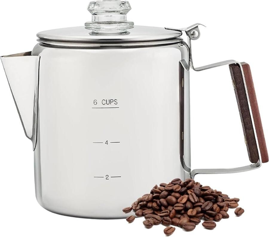 Percolator Koffiepot Roestvrijstalen Pot Buiten Koken Transparant Venster 6 Bekers Zilverkleurig