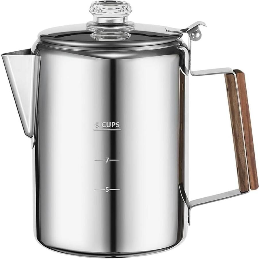 Percolator Koffiezetapparaat Koffie Pot Outdoor Koken Roestvrij Staal 9 Kopjes Zilver