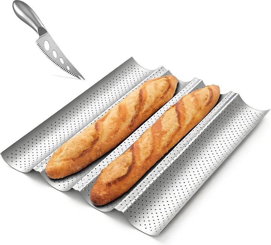 Perforated Bakplaat voor 4 Krokante Baguettes Koolstofstaal Antiaanbaklaag