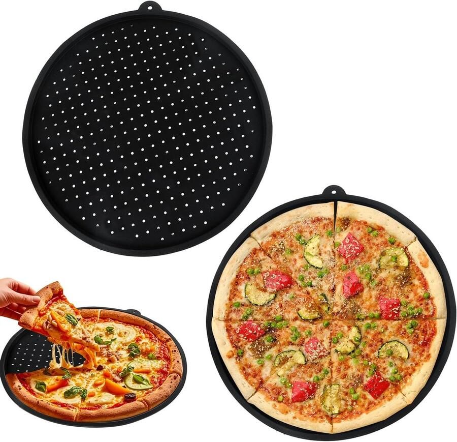 Perforated Bakplaat voor de Oven Ronde Pizza Tray van 33 cm met Anti-aanbaklaag Ideaal voor Pizza Taart en Gebak