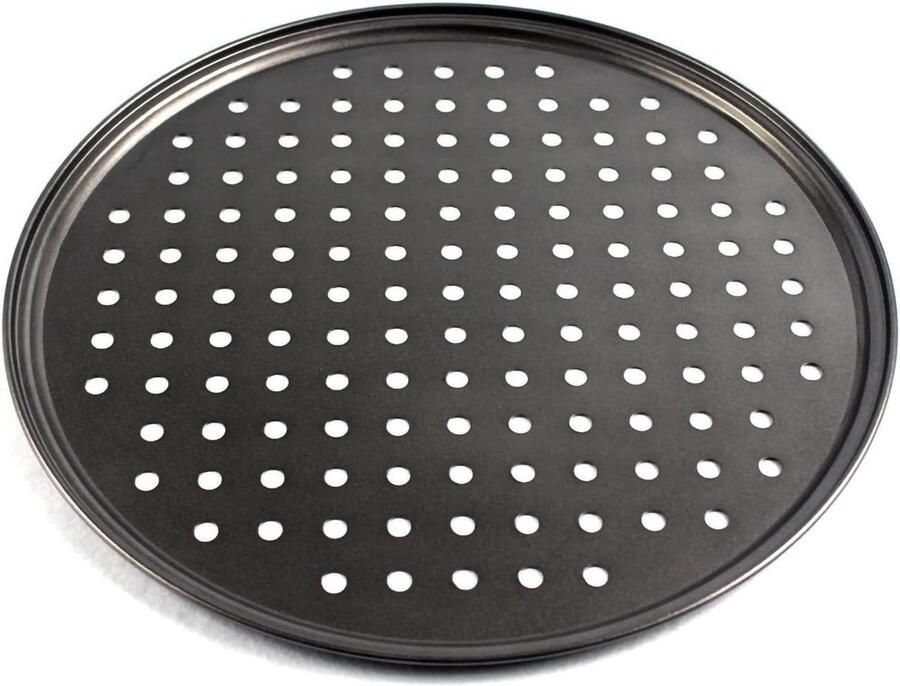 Perforated ronde pizza pan van koolstofstaal anti-aanbaklaag 24.5 cm voor thuis en restaurantgebruik