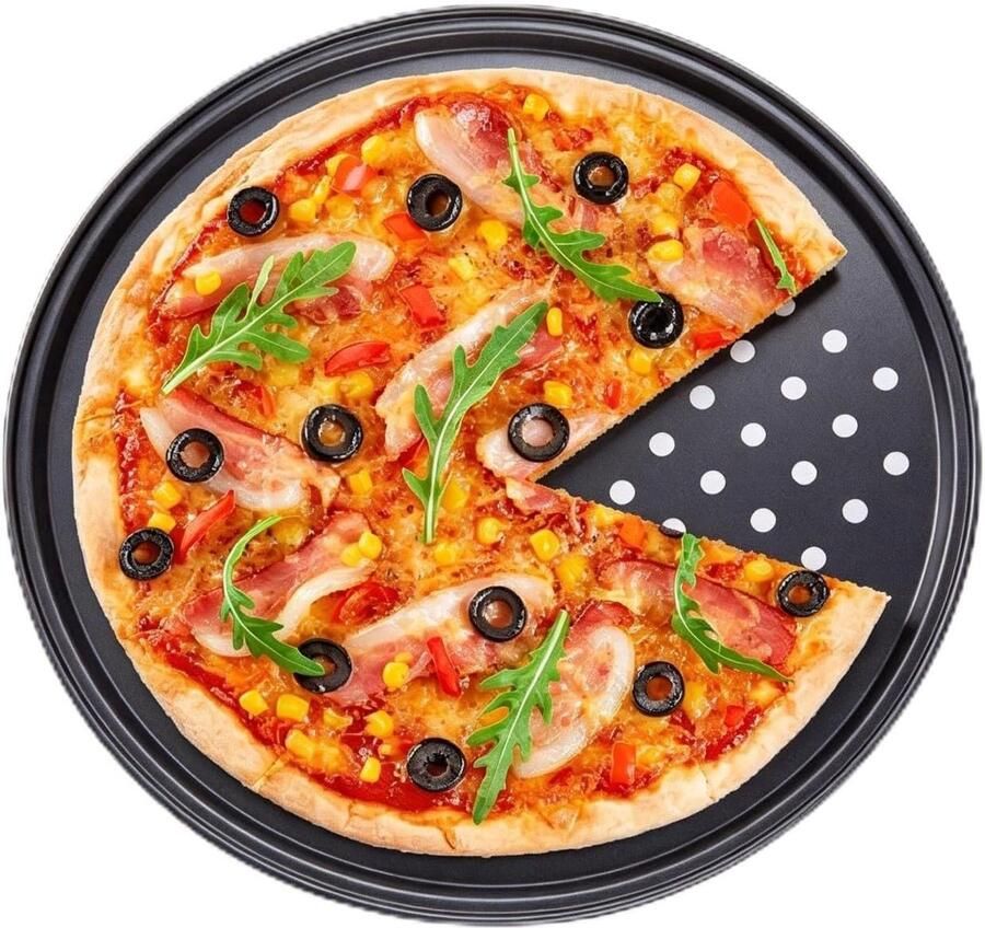 Perforated Pizza Plate van Carbonstaal met Antiaanbaklaag en Geventileerde Bodem Ideaal voor Grillen en Bakken (24.5 cm)