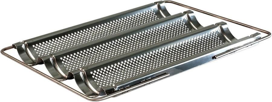 Perforeerde Baguettevorm Uittrekbaar RVS voor 3 Stokbroden Ovenbestendige Bakplaat