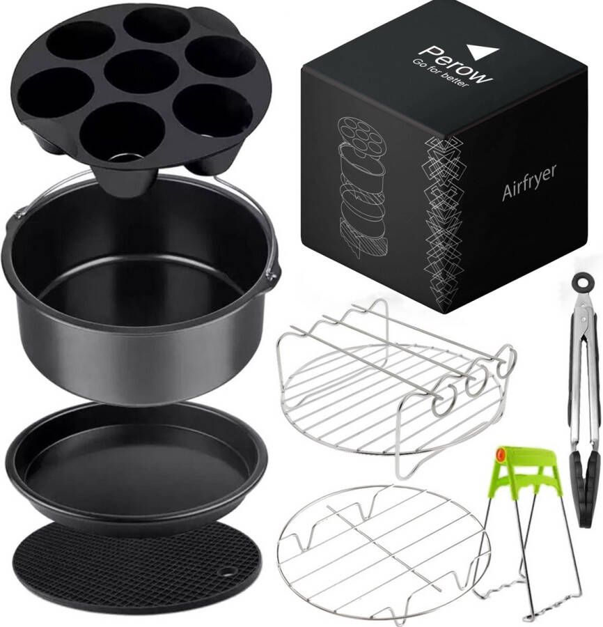 Perow Accessoires voor heteluchtfriteuse Airfryer Accessoires Geschikt voor XL en XXL Complete Set ø 20 cm