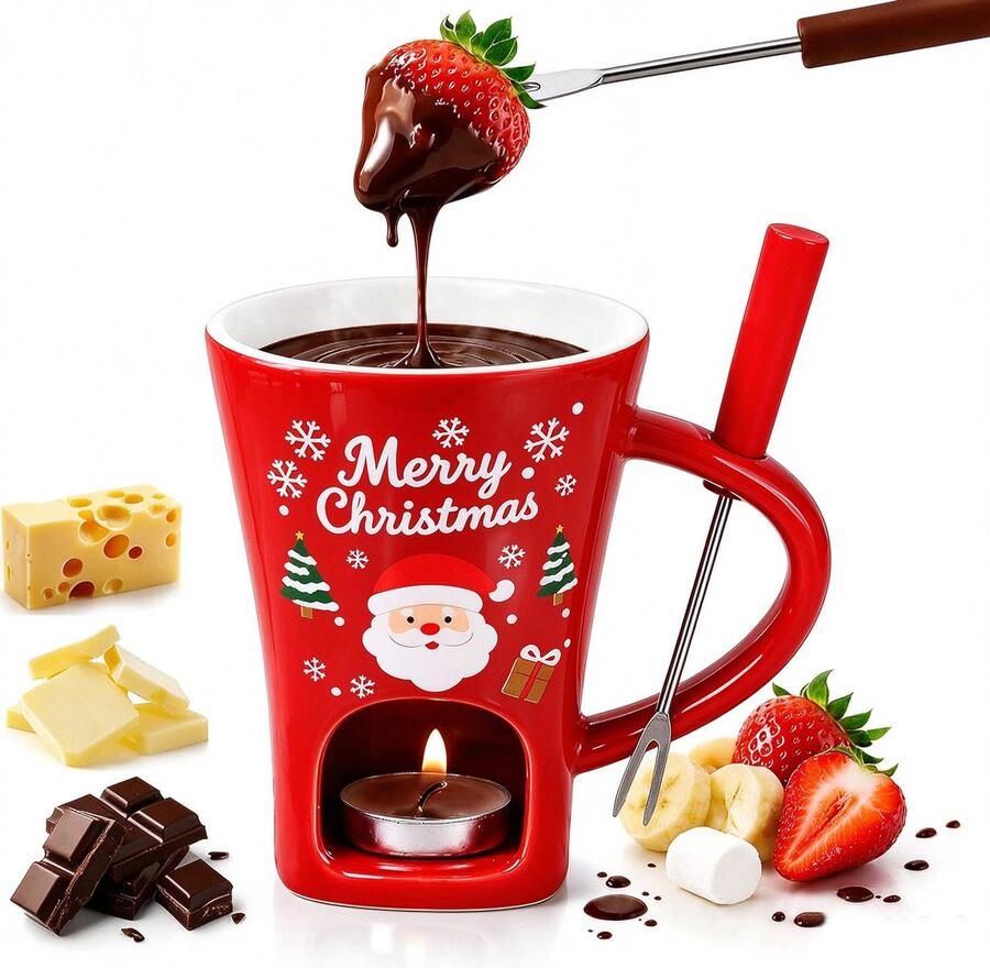 Persoonlijke beker voor het smelten van chocolade Chocoladefondue Chocoladefonduebeker Bakje voor dipsaus Porselein Kerstversiering Kan chocolade kaas karamel en boter smelten Het ideale kerstcadeau Patroon van de Kerstman