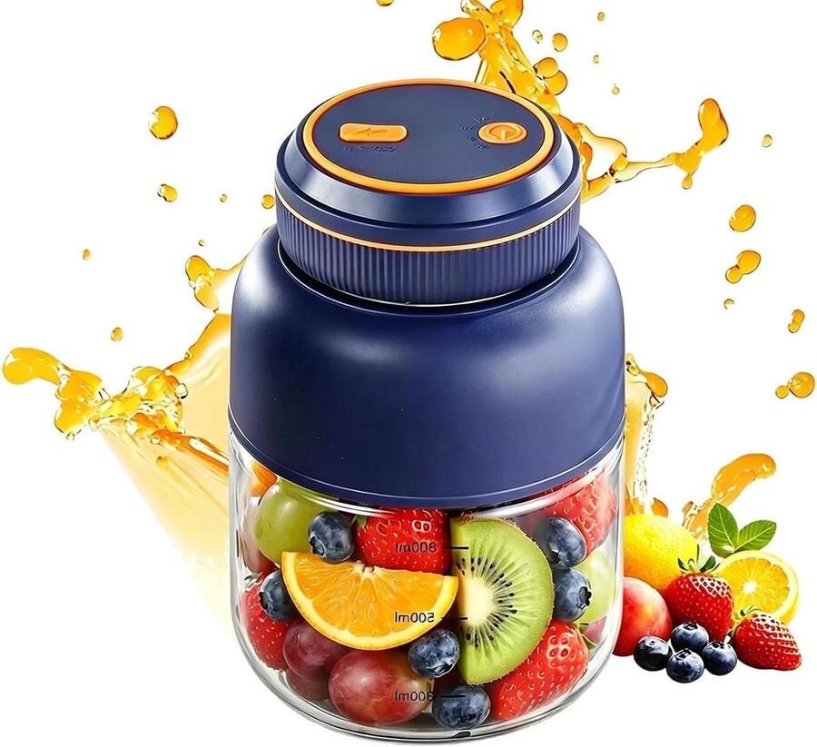 Persoonlijke Blender Sapbeker Elektrisch Onderweg Sap Maken Snoerloos USB Oplaadbaar 800 ml Blauw