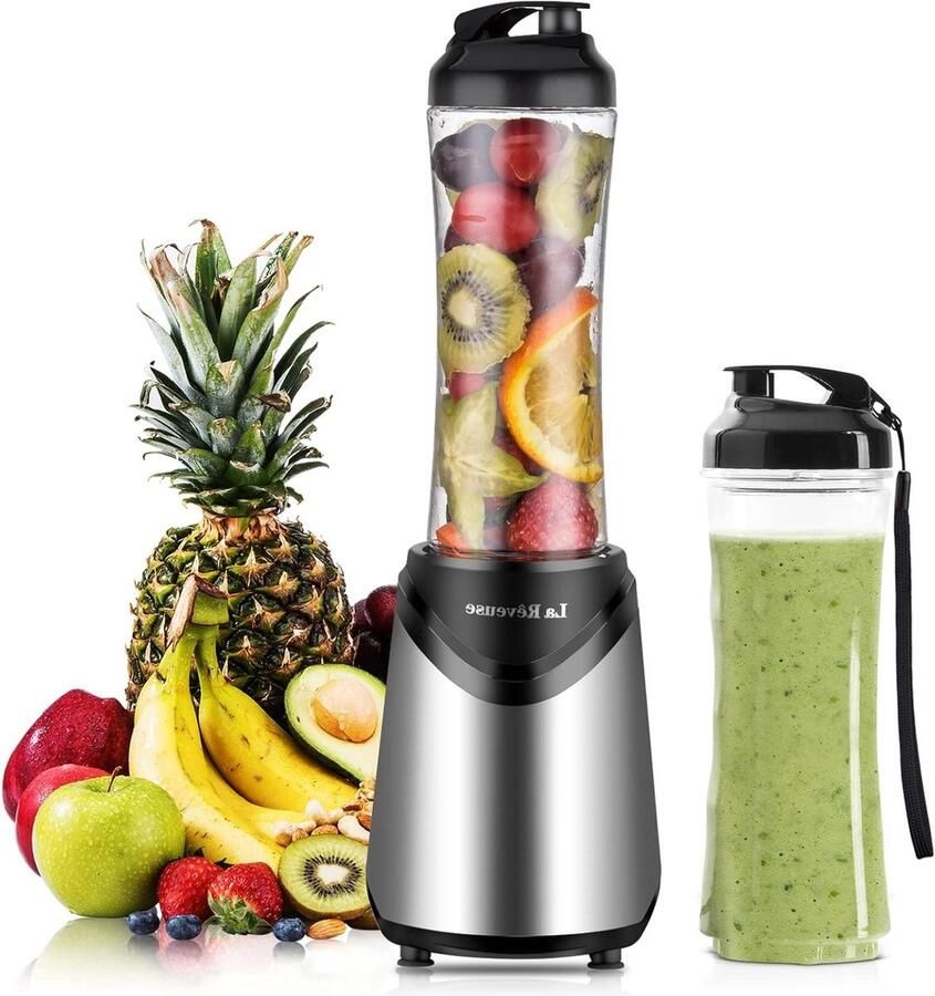 Persoonlijke Blender Smoothie Maker Gezonde Drankjes Maken Inclusief 2 Reisbekers 550 ml Zilver