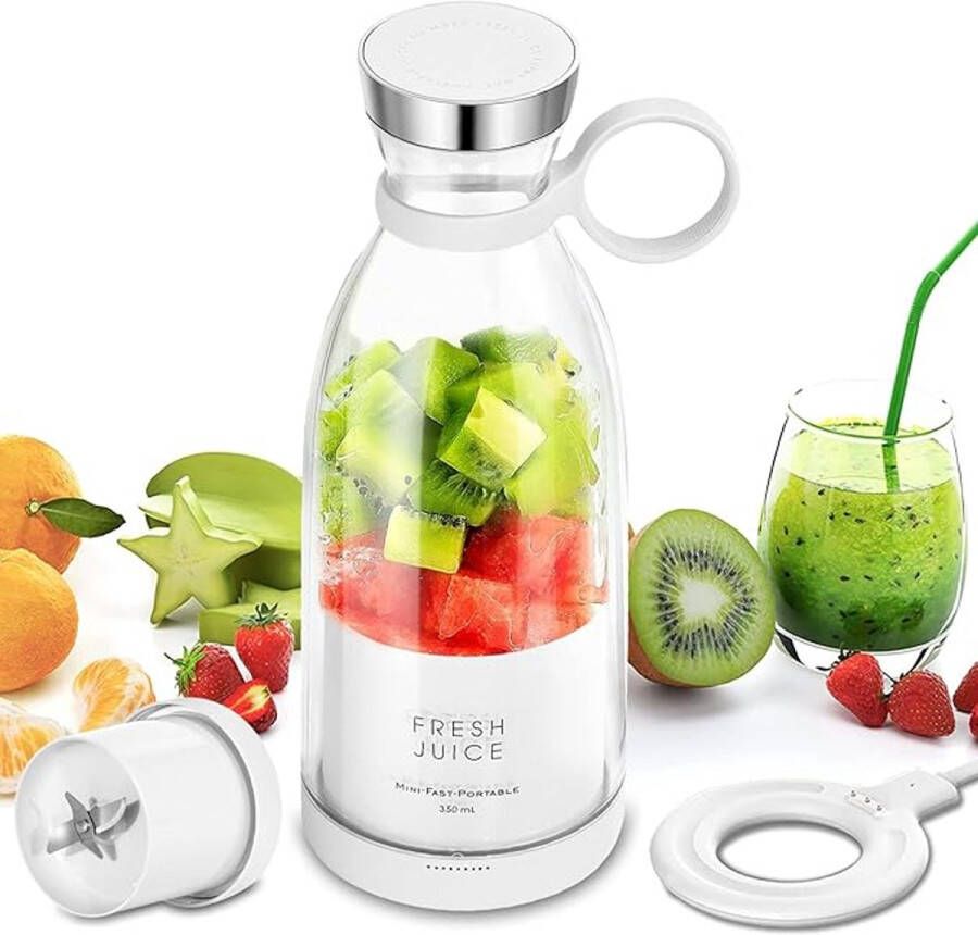 Persoonlijke draagbare blender ontworpen voor milkshakes en smoothies met duurzame roestvrijstalen messen en USB-oplaadfunctie voor uitstekende sapprestaties (wit)
