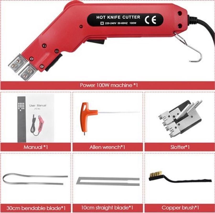 Piepschuimsnijder 100W Snijdiepte 100 Mm Rood Elektrisch Voor Schuim En Isolatie