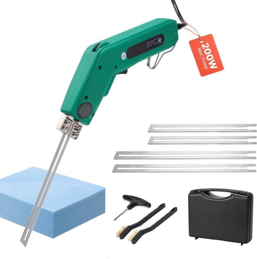 Piepschuimsnijder Elektrisch Heetmes Vermogen 200 W Temperatuur 50-500°C Instelbaar Snijbladen 150 mm & 200 mm Voor Piepschuim & KT-platen Met Gereedschapskist