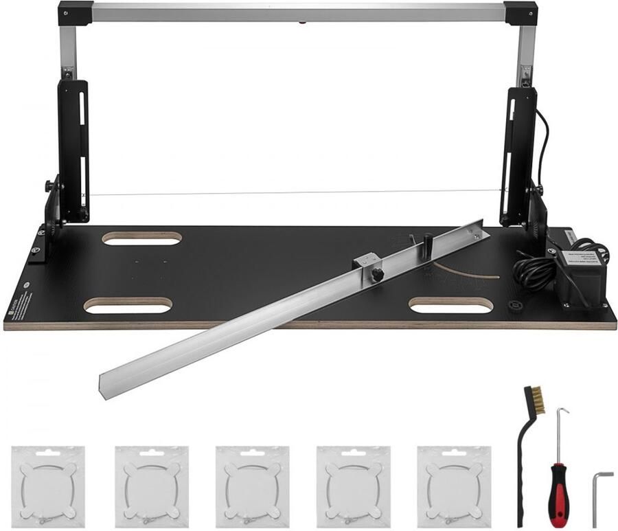 Piepschuimsnijder Hete draadsnijder thermozaag Max. snijlengte 112 cm Snijdikte 42 cm Verstek 0-90° Inclusief 6 snijdraden Voor EPS XPS