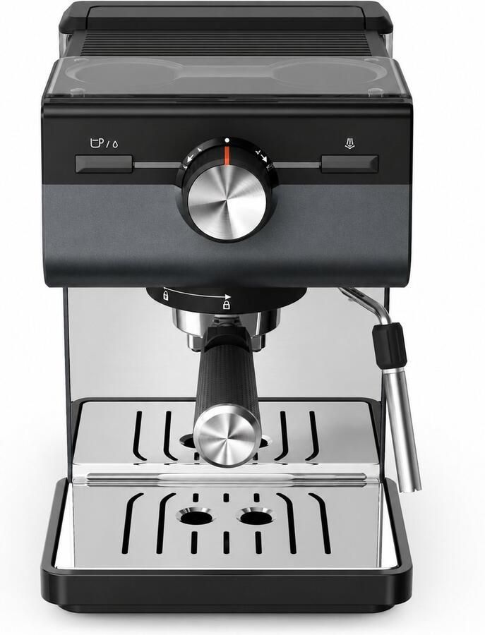 Pistonmachine 15 Bar – Espressomachine met Melkopschuimer – Thermoblock – Dubbele Kopfunctie – Zwart