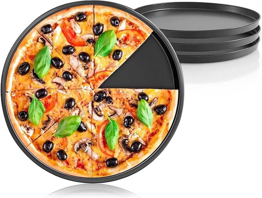 Pizza bakplaat 20 cm Set van 4 ronde roestvrijstalen pizzavormen voor pizza en cake Zwart